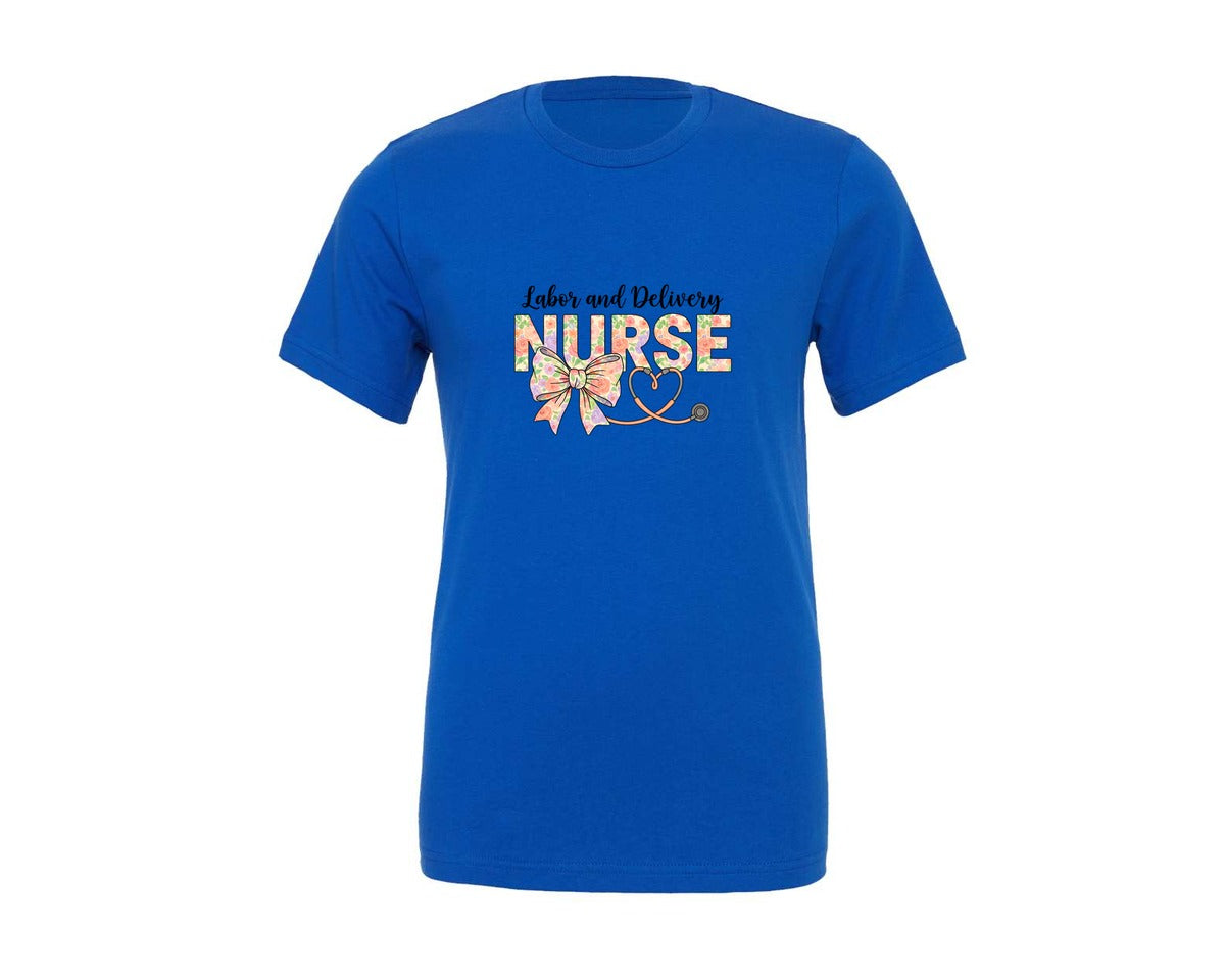 brand:Generic|color:True Royal Blue|Labor And Delivery Nurse Floral Graphic T-Shirt
