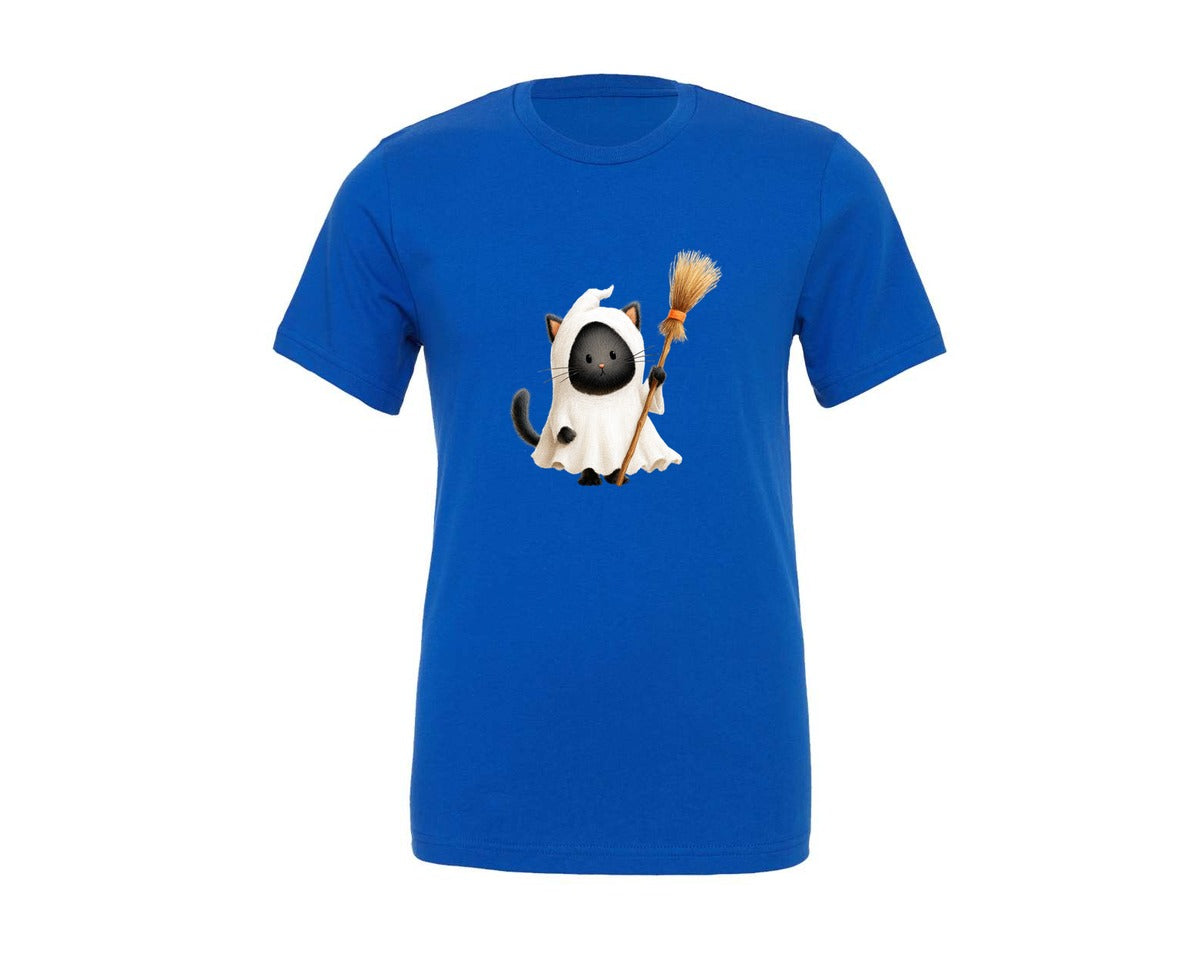 brand:Generic|color:True Royal Blue|Halloween Ghost And Cat 23 Graphic T-Shirt