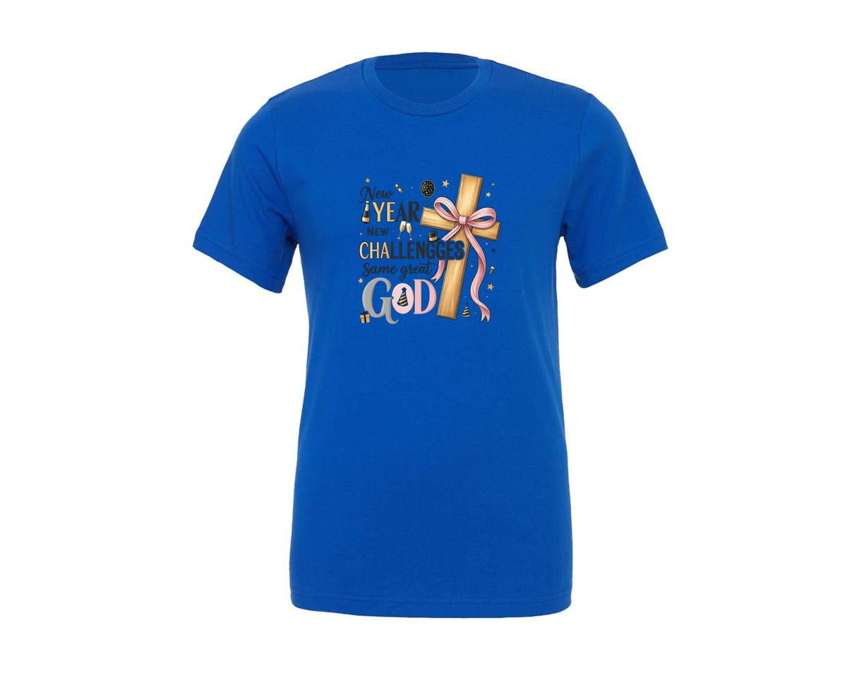brand:Generic|color:True Royal Blue|New Year Same God Christian Graphic T-Shirt