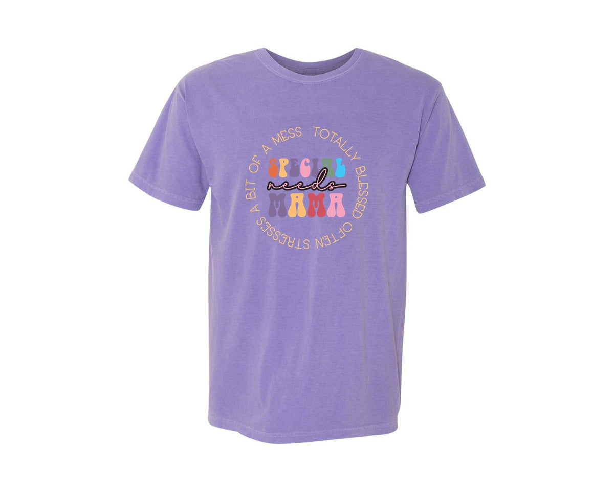 brand:Comfort Colors|color:Violet|Mama Often Stressed A Bit Of A Mess Graphic T-Shirt
