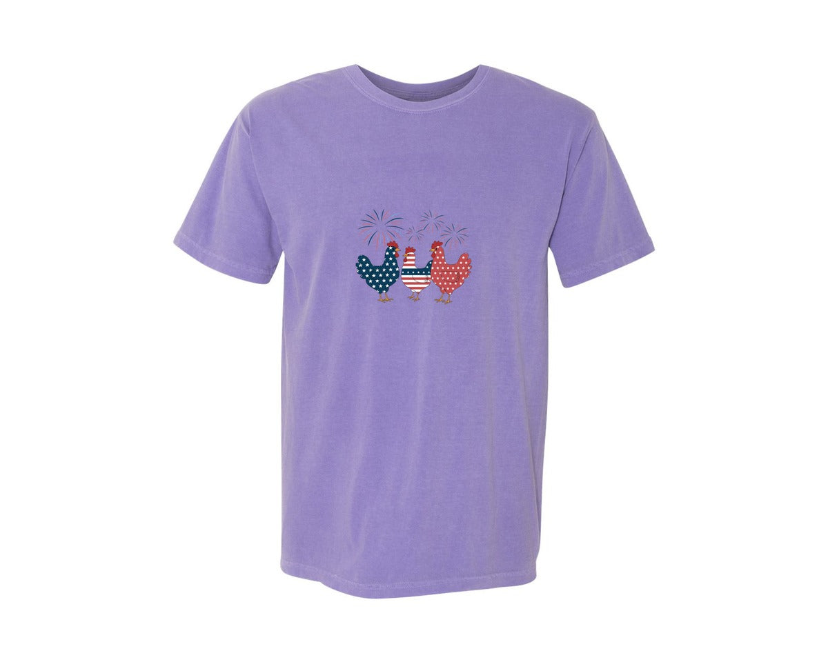 brand:Comfort Colors|color:Violet|4Th Of July Chicken Shirt July Graphic T-Shirt