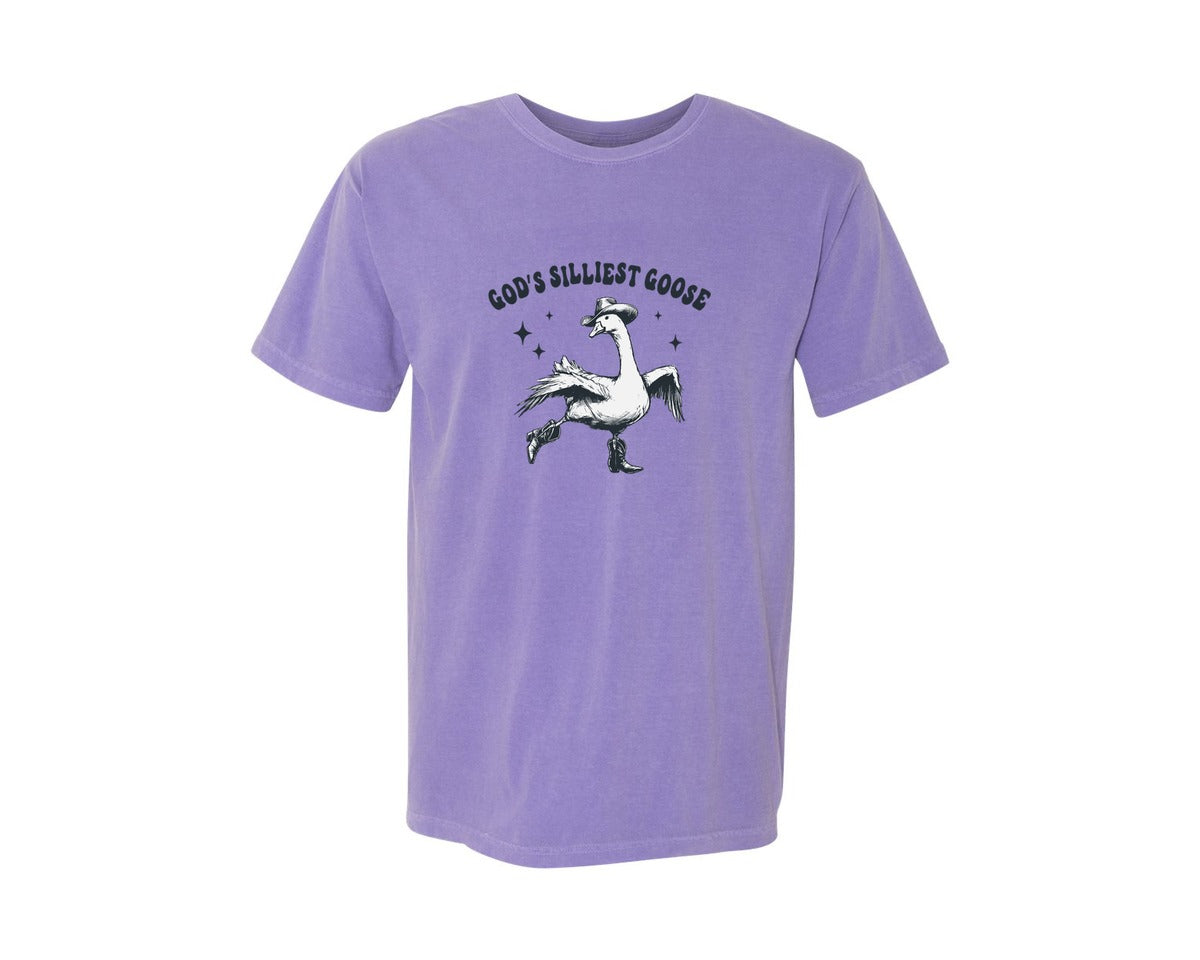brand:Comfort Colors|color:Violet|Gods Silliest Cowboy Goose Dancing Shir Graphic T-Shirt