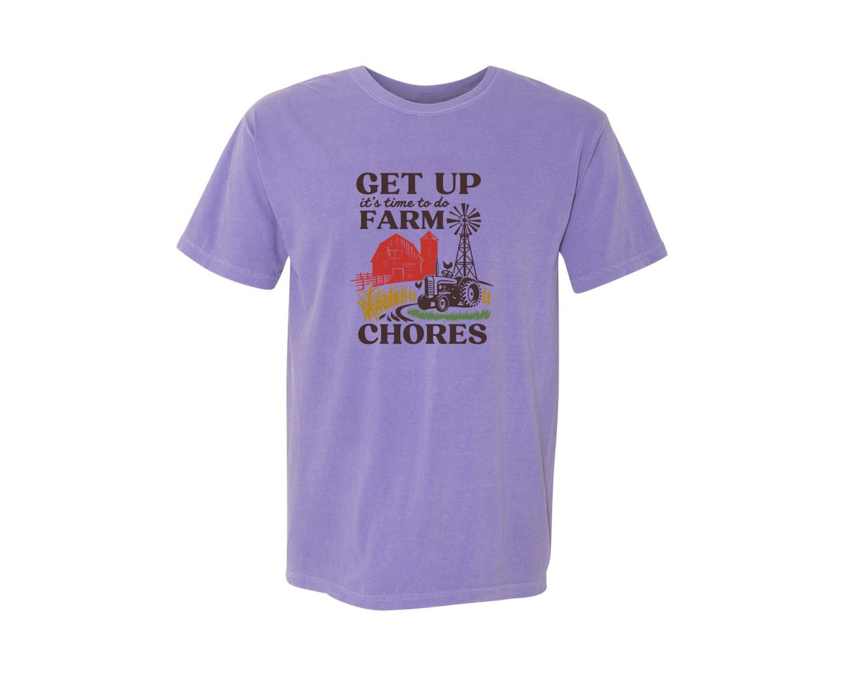 brand:Comfort Colors|color:Violet|Get Up Its Time To Do Farm Chores 2 Graphic T-Shirt