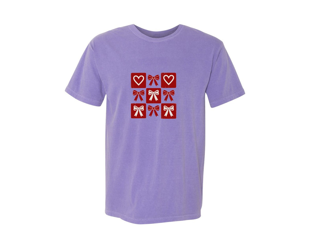 brand:Comfort Colors|color:Violet|Retro Checkered Valentines 2 Graphic T-Shirt