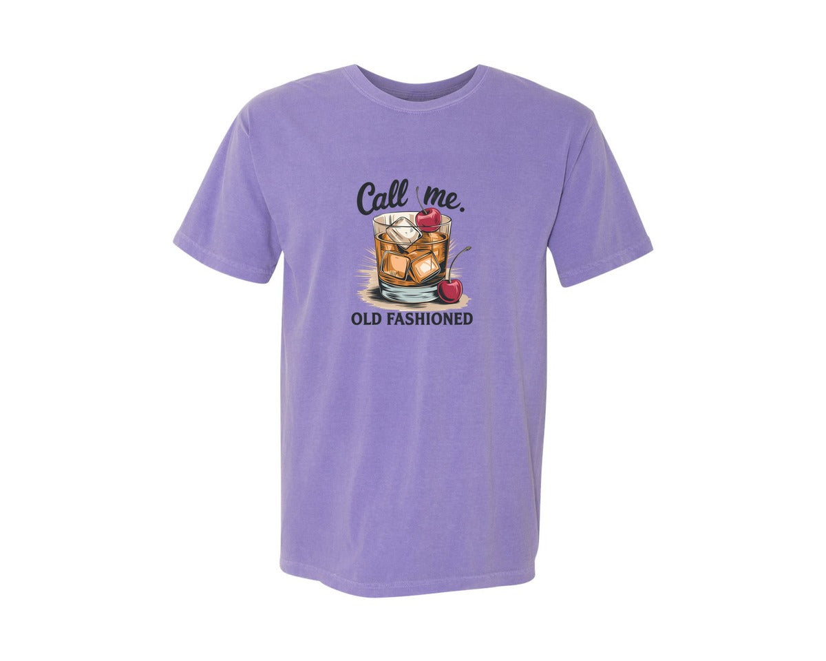 brand:Comfort Colors|color:Violet|Call Me Old Fashioned Retro Whiskey 2 Graphic T-Shirt