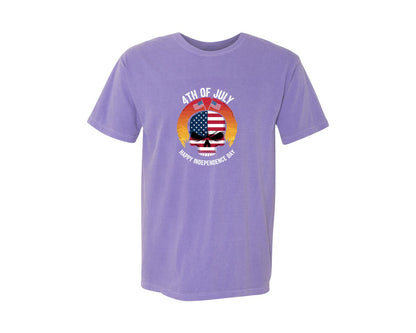 brand:Comfort Colors|color:Violet|4Th Of July American Skull Sunset Indepe Graphic T-Shirt