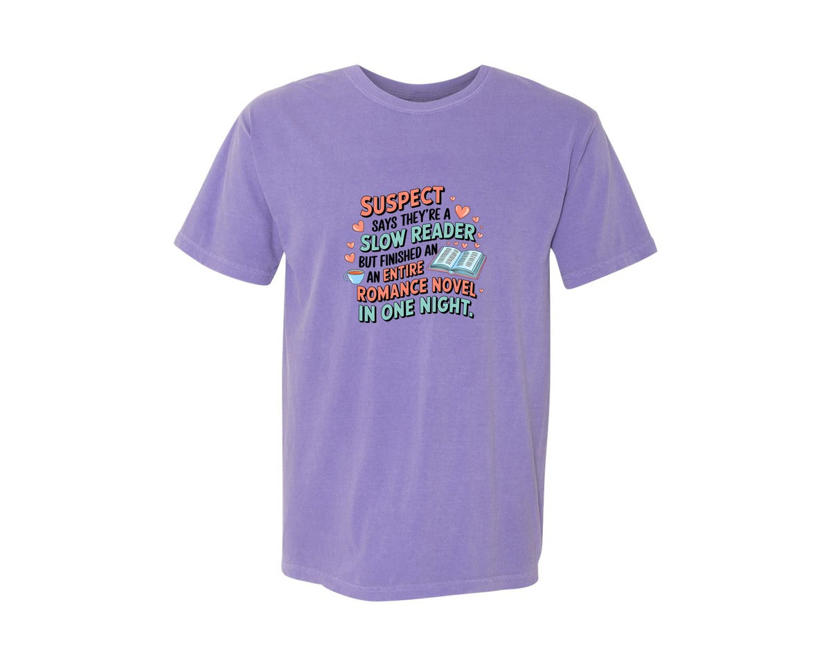 brand:Comfort Colors|color:Violet|Suspect Claims Reading Lover Bookish 2 Graphic T-Shirt