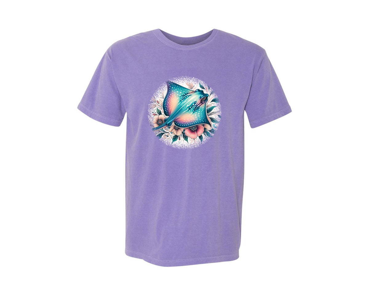 brand:Comfort Colors|color:Violet|Stingray Tropical Round Tshirt Graphic T-Shirt