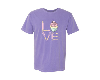 brand:Comfort Colors|color:Violet|Baking Love Cupcake Whisk Spatula Graphic T-Shirt
