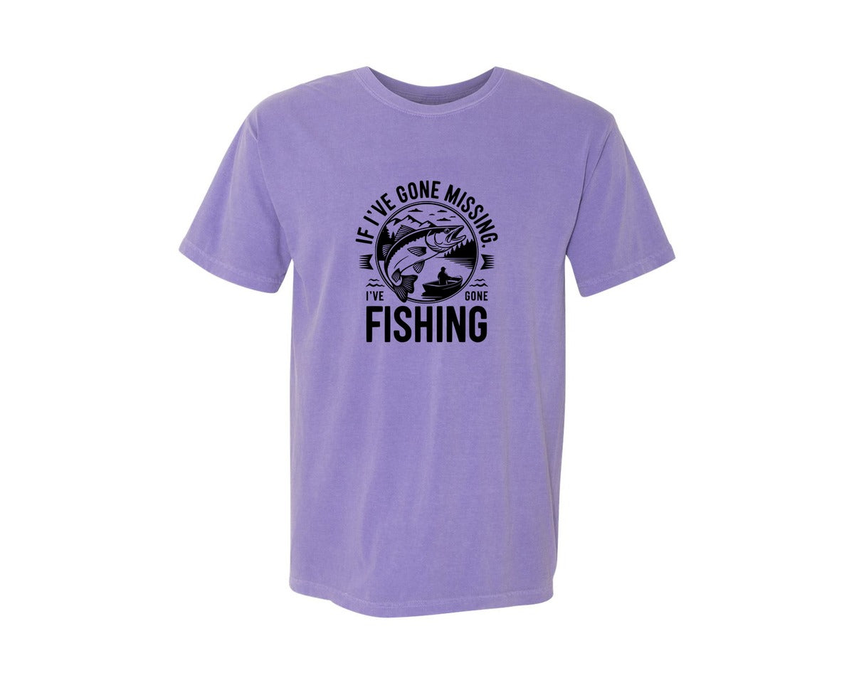 brand:Comfort Colors|color:Violet|If Ive Gone Missing Ive Gone Fishing T Graphic T-Shirt