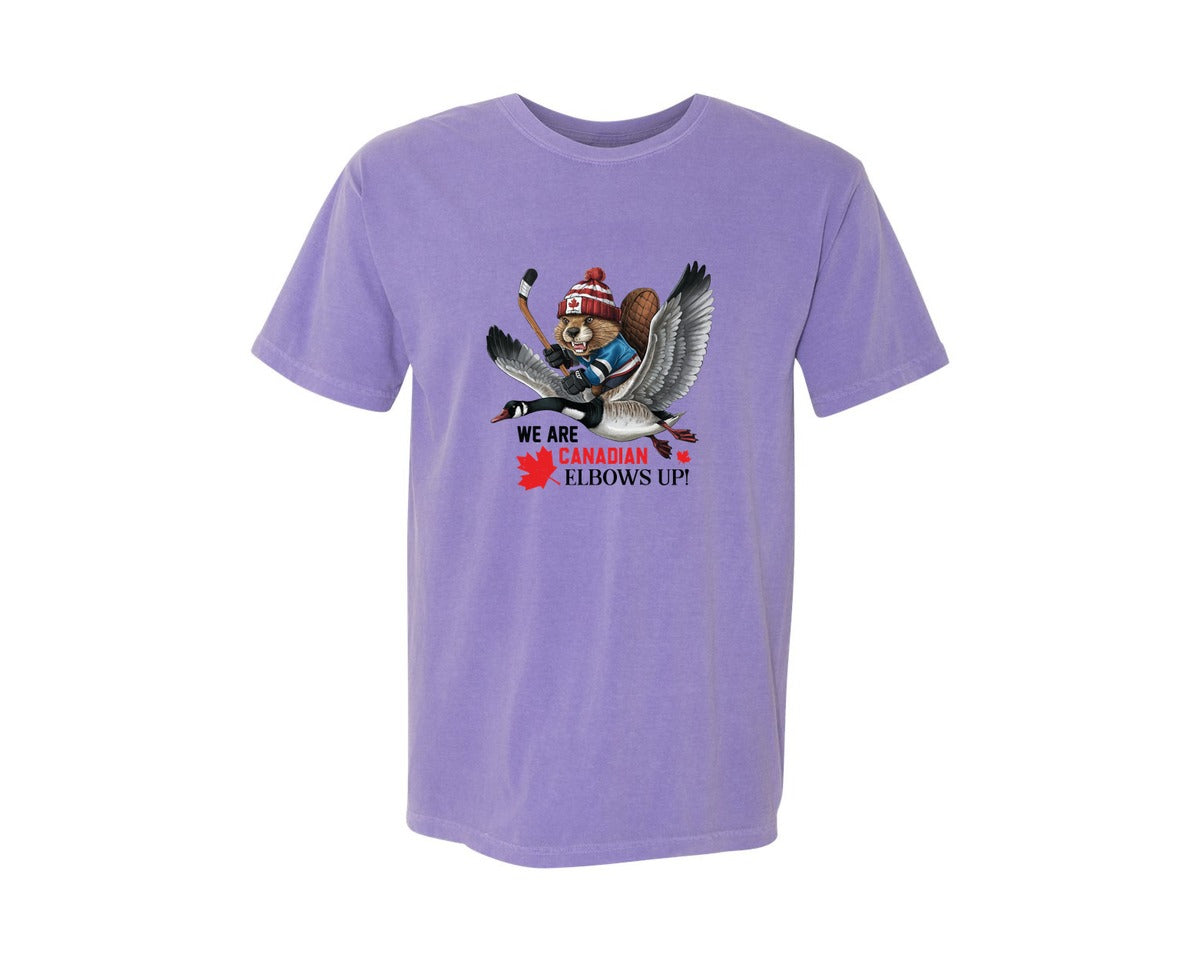 brand:Comfort Colors|color:Violet|We Are Canada Elbows Up 2 Graphic T-Shirt