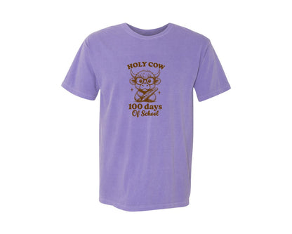 brand:Comfort Colors|color:Violet|Holy Cow 100 Days Of School Graphic T-Shirt