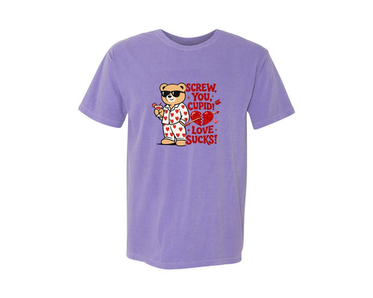 Screw You Cupid Anti Valentine Bear Graphic T-Shirt