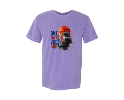 brand:Comfort Colors|color:Violet|One Nation Under God 4Th Of July 2 Graphic T-Shirt