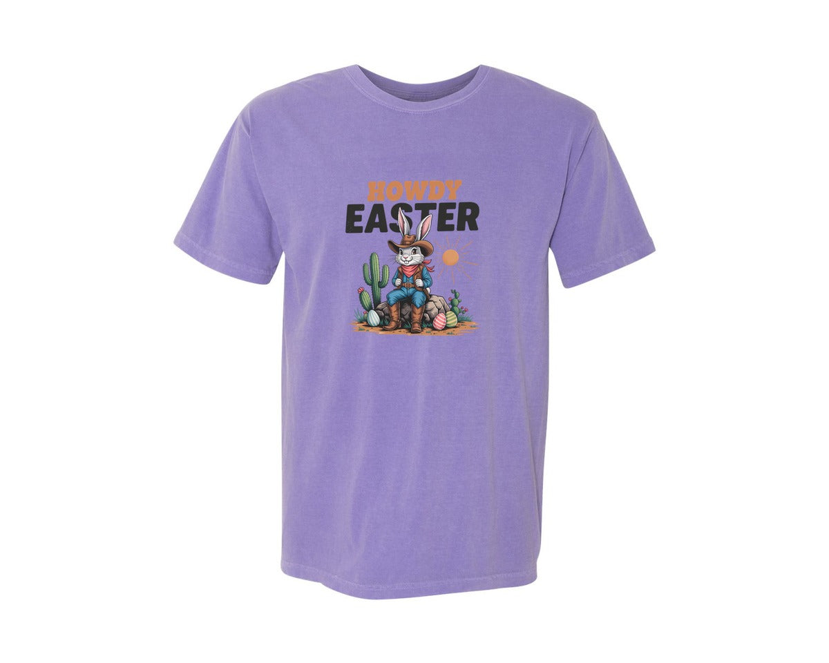 brand:Comfort Colors|color:Violet|Howdy Easter Western Cowboy Bunny 2 Graphic T-Shirt