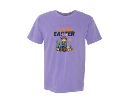 brand:Comfort Colors|color:Violet|Howdy Easter Western Cowboy Bunny 2 Graphic T-Shirt