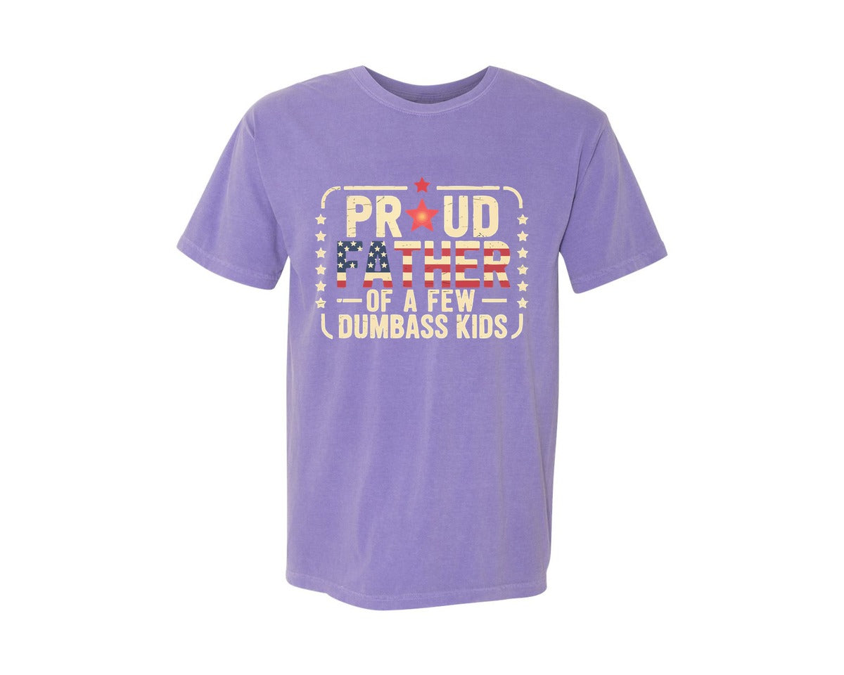 brand:Comfort Colors|color:Violet|Proud Father Patriotic Funny Art Graphic T-Shirt