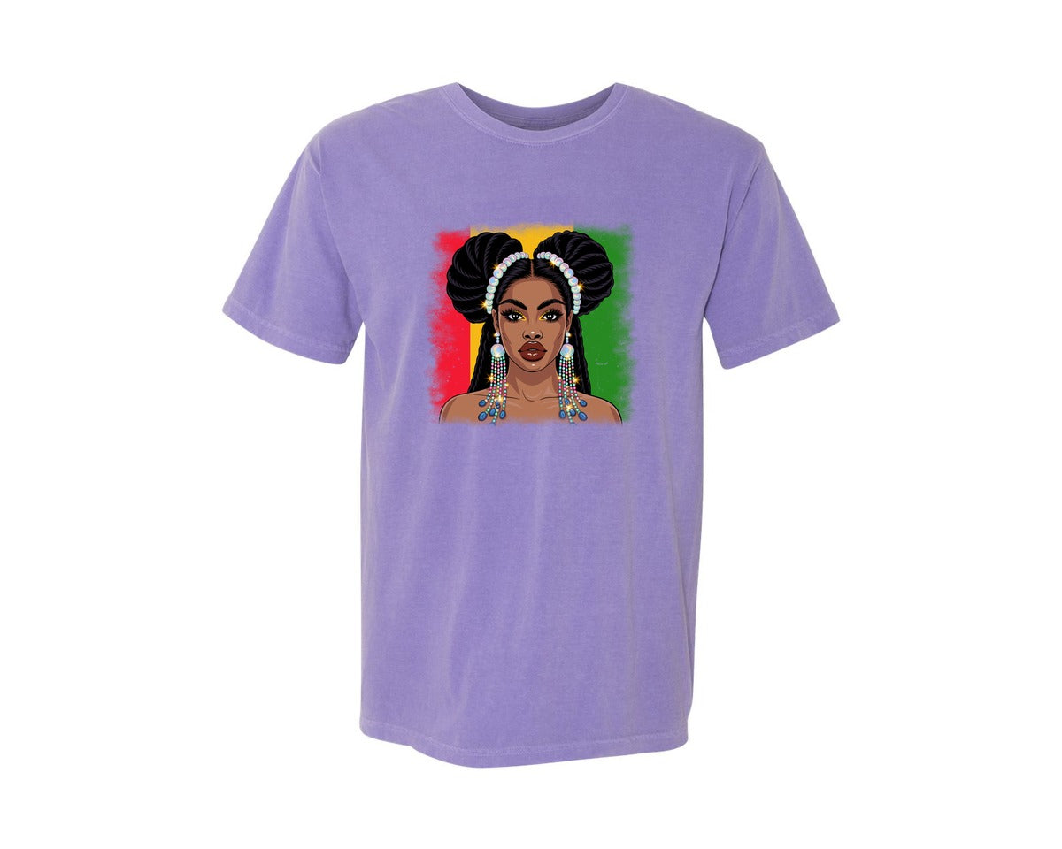 brand:Comfort Colors|color:Violet|Afro Beauty Queen Black Culture Glam Graphic T-Shirt