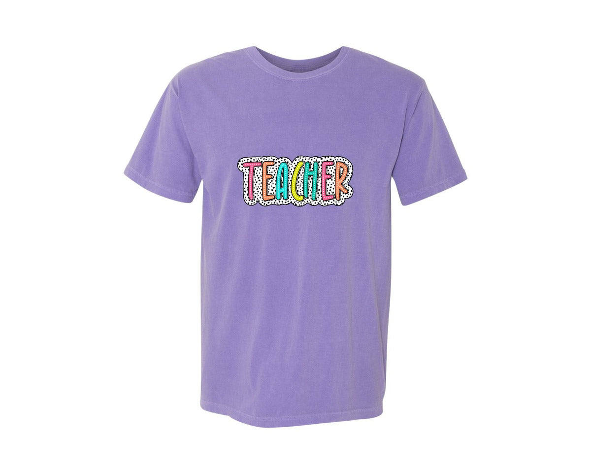 brand:Comfort Colors|color:Violet|Cute Polka Dot Teacher Design Graphic T-Shirt