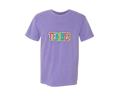 brand:Comfort Colors|color:Violet|Cute Polka Dot Teacher Design Graphic T-Shirt