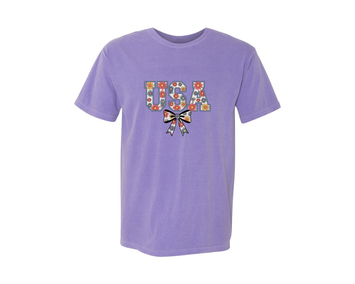 brand:Comfort Colors|color:Violet|Floral Coquette Usa Retro America 4 Graphic T-Shirt