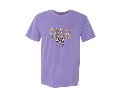 brand:Comfort Colors|color:Violet|Floral Coquette Usa Retro America 4 Graphic T-Shirt