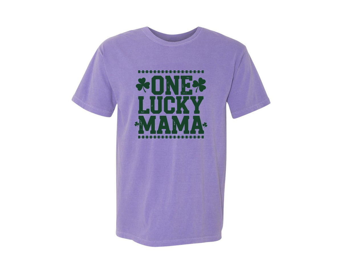 brand:Comfort Colors|color:Violet|One Lucky Mama Design 40 Graphic T-Shirt