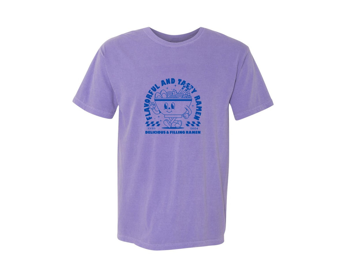 brand:Comfort Colors|color:Violet|Retro Ramen Noodle Cartoon Mascot Design Graphic T-Shirt