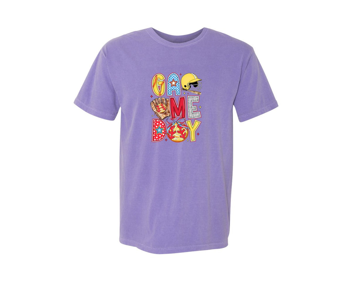 brand:Comfort Colors|color:Violet|Game Day Softball Coquette Game Day Graphic T-Shirt