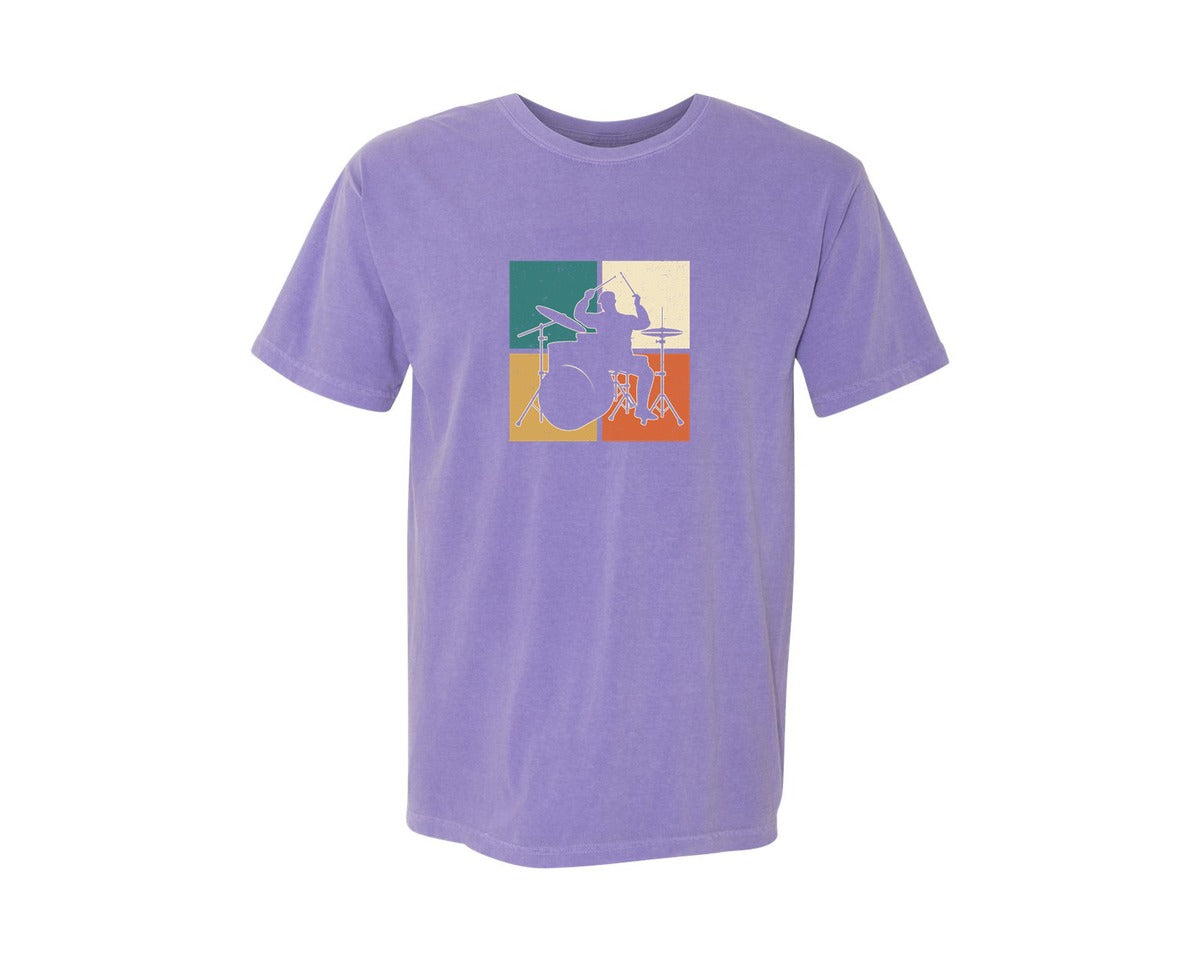 brand:Comfort Colors|color:Violet|Drum Drummer Vibe Retro Drum Shirt Graphic T-Shirt