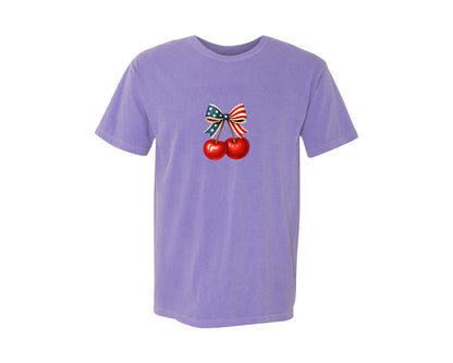 brand:Comfort Colors|color:Violet|Coquette Cherry Bow Pngamerica4Th July Graphic T-Shirt