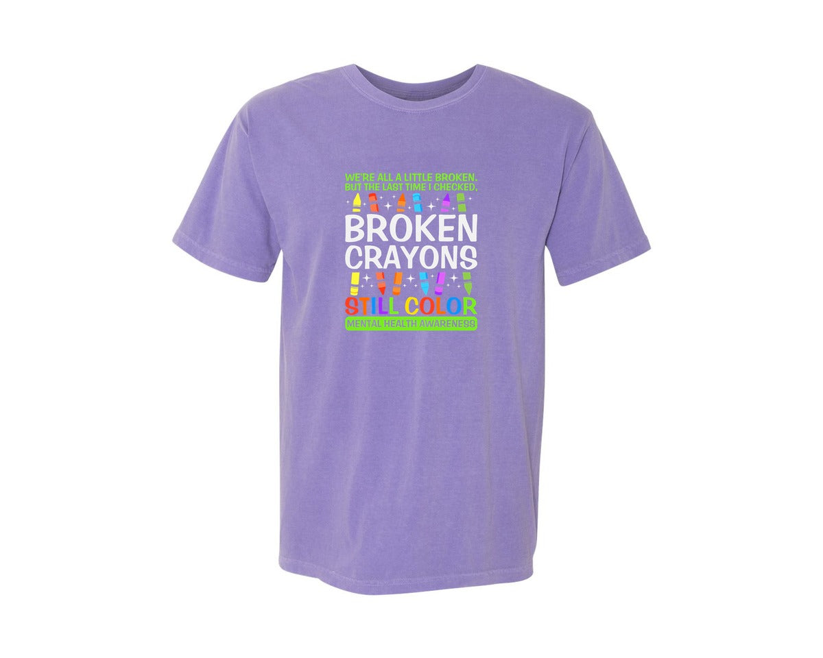brand:Comfort Colors|color:Violet|Broken Crayons Still Color Mental Health Graphic T-Shirt