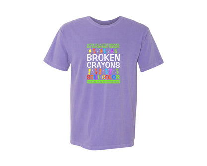 brand:Comfort Colors|color:Violet|Broken Crayons Still Color Mental Health Graphic T-Shirt