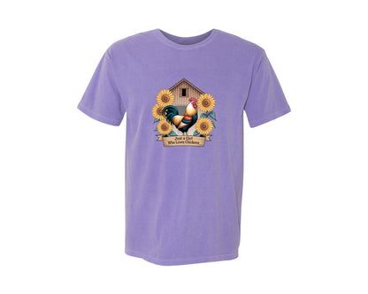 brand:Comfort Colors|color:Violet|Just A Girl Who Loves Chickens 8 Graphic T-Shirt