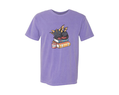 brand:Comfort Colors|color:Violet|Smells Like Book Dragon Cute Fantasy 3 Graphic T-Shirt