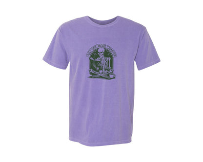 brand:Comfort Colors|color:Violet|Just One More Chapter Skeleton Coffee 2 Graphic T-Shirt