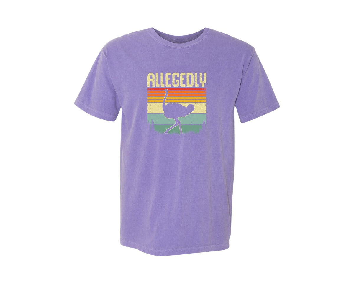 brand:Comfort Colors|color:Violet|Allegedly Ostrich Retro Funny T Shirt Graphic T-Shirt