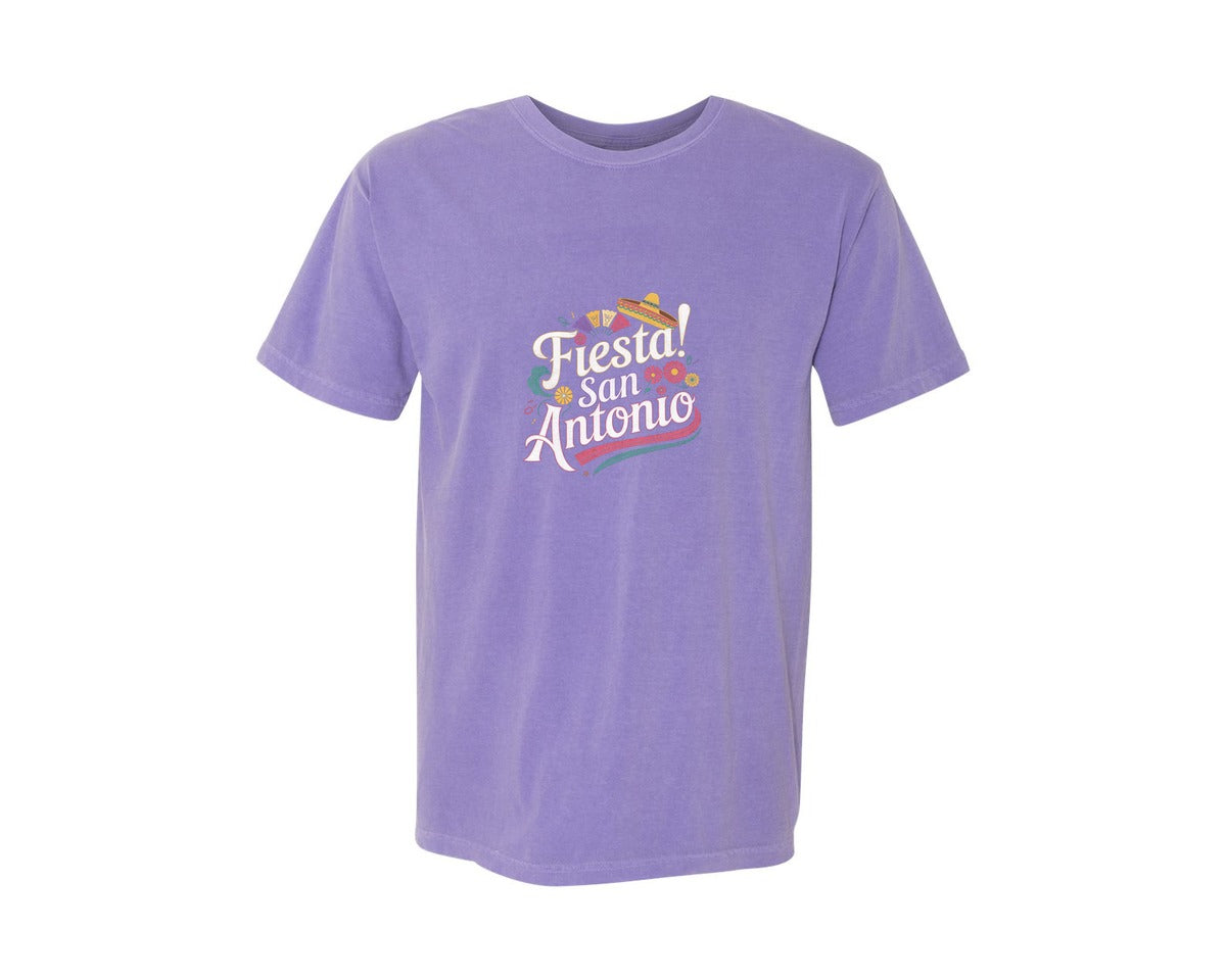 brand:Comfort Colors|color:Violet|Fiesta San Antonio Celebration T Shirt Graphic T-Shirt