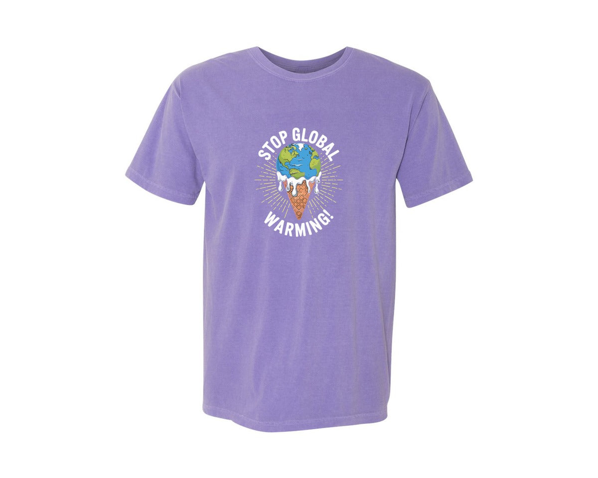brand:Comfort Colors|color:Violet|Stop Global Warming Funny Cute Teacher 2 Graphic T-Shirt