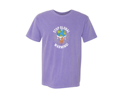 brand:Comfort Colors|color:Violet|Stop Global Warming Funny Cute Teacher 2 Graphic T-Shirt