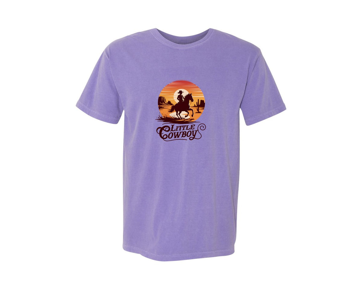 brand:Comfort Colors|color:Violet|Little Cowboy Western Horse Riding 3 Graphic T-Shirt