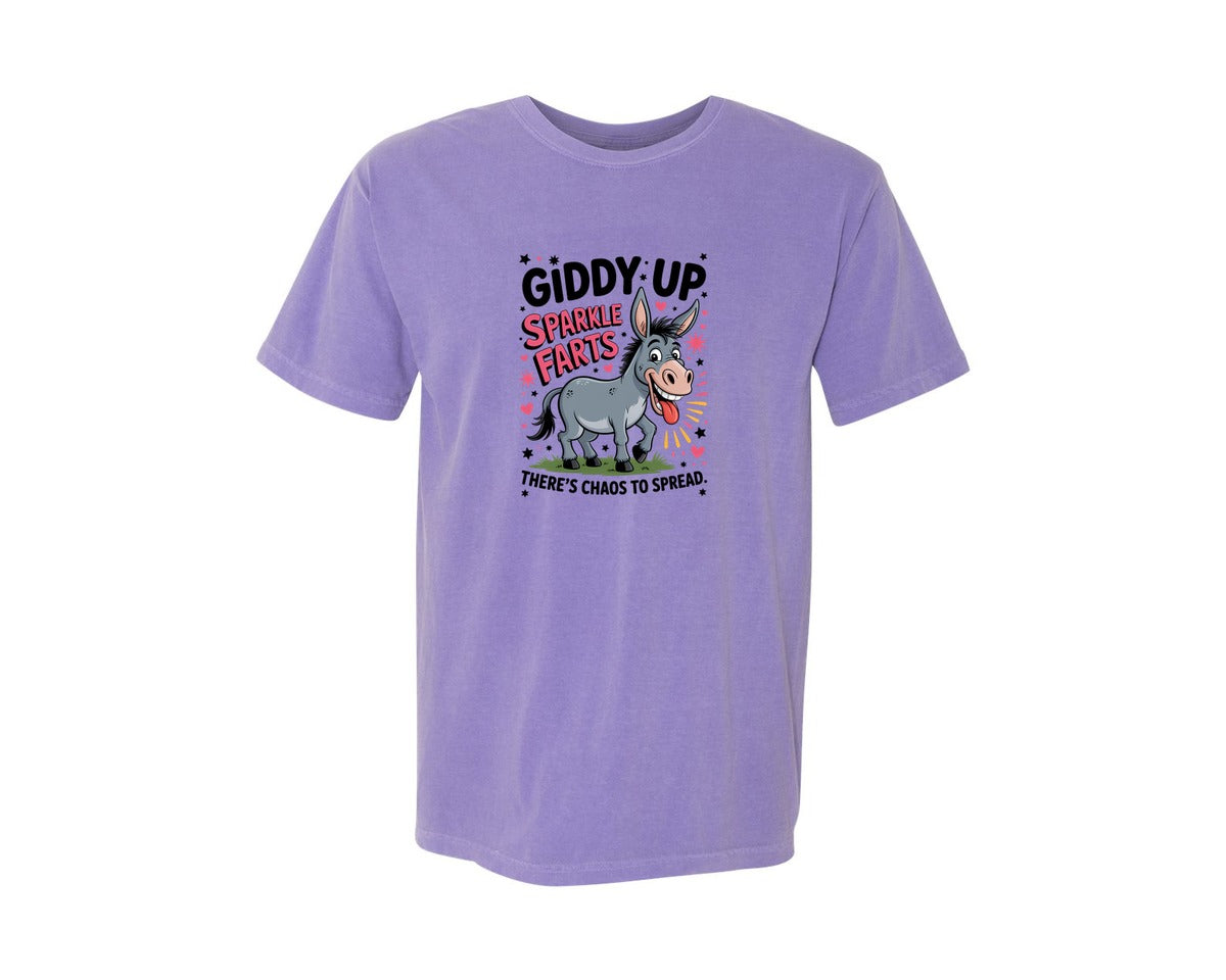 brand:Comfort Colors|color:Violet|Giddy Up Sparkle Farts Shirt Graphic T-Shirt