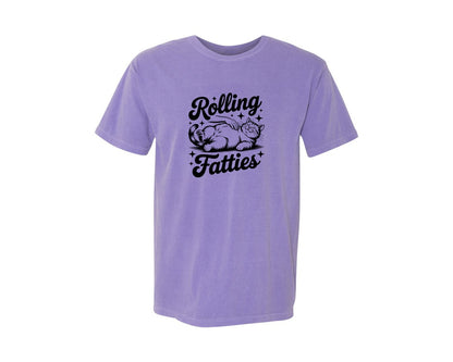 brand:Comfort Colors|color:Violet|Rolling Fatties Cat Funny Smoking Graphic T-Shirt