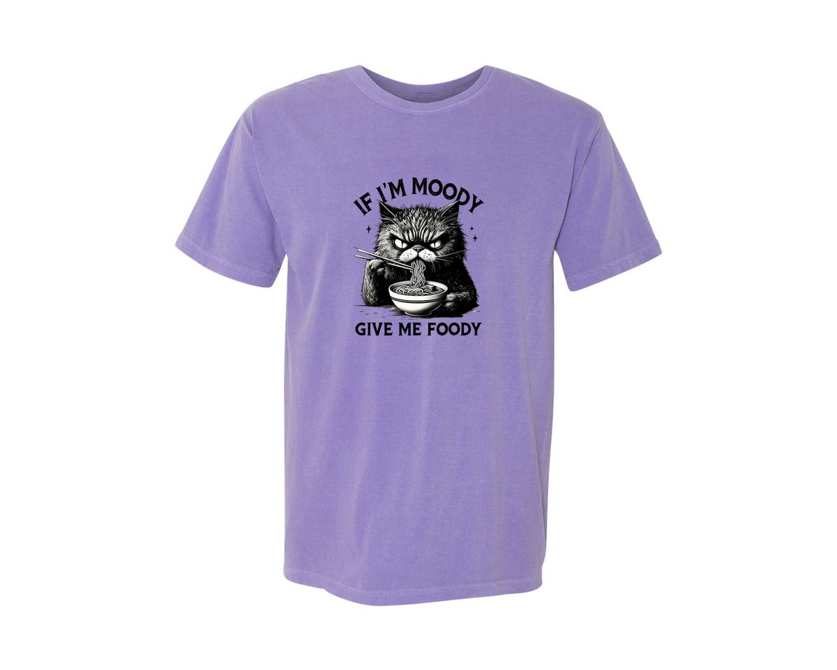 brand:Comfort Colors|color:Violet|Funny Sarcastic Cat Ramen If Im Moody Graphic T-Shirt