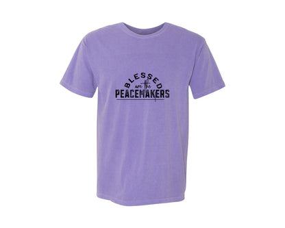 brand:Comfort Colors|color:Violet|Blessed Are The Peacemakers Sleeve 3 Graphic T-Shirt