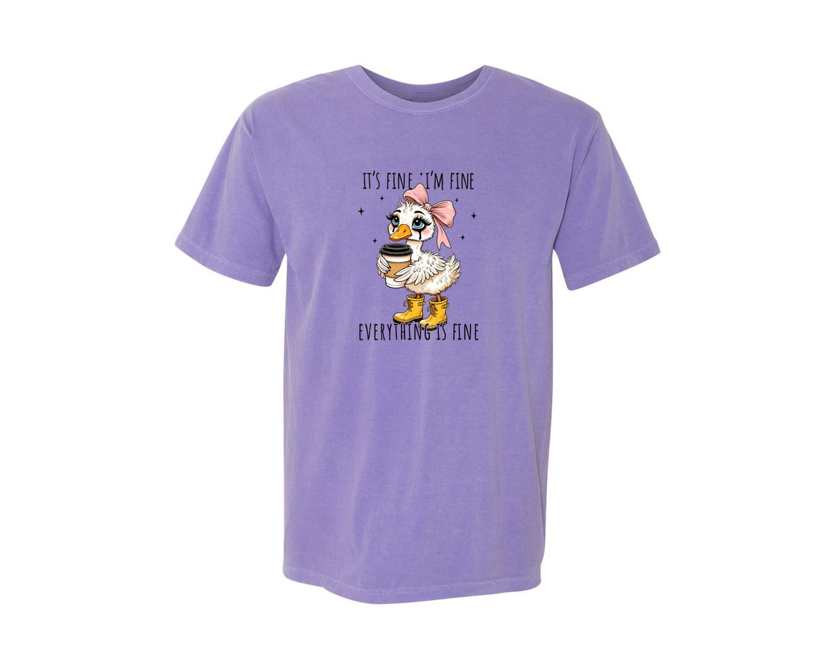 brand:Comfort Colors|color:Violet|Funny Goose Its Fine Everything Is Fine Graphic T-Shirt