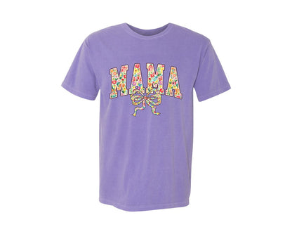 brand:Comfort Colors|color:Violet|Spring Mama Coquette Retro Varsity Graphic T-Shirt