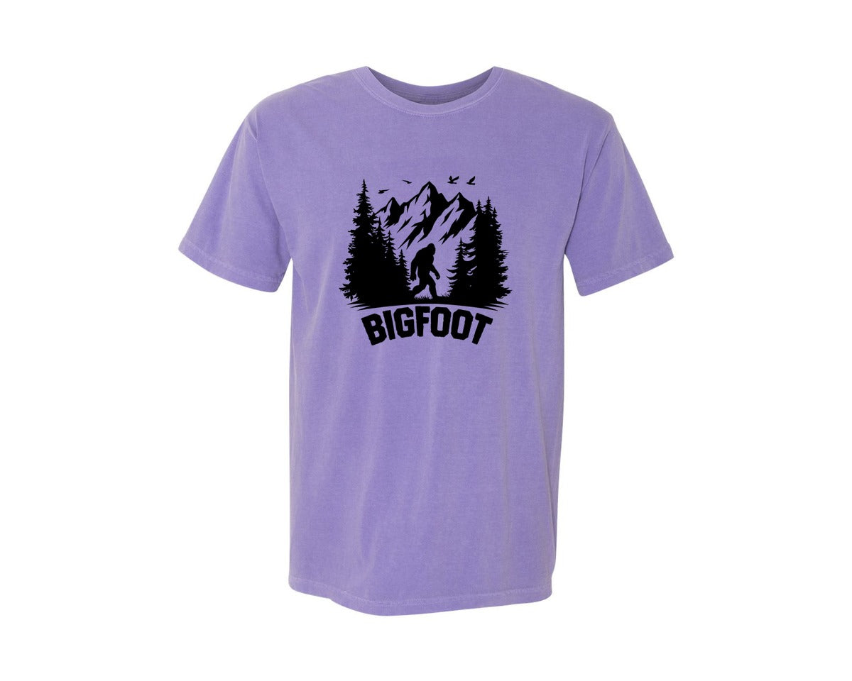 brand:Comfort Colors|color:Violet|Retro Bigfoot Silhouette Pixel Art Graphic T-Shirt