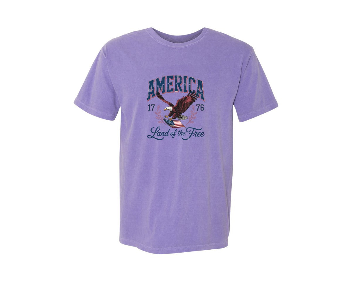 brand:Comfort Colors|color:Violet|America 1776 Land Of The Free Usa Graphic T-Shirt