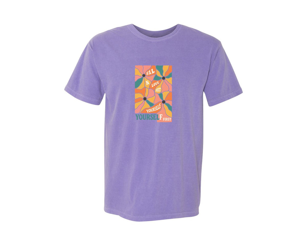 brand:Comfort Colors|color:Violet|Boho Retro Flower T Shirt Design Graphic T-Shirt